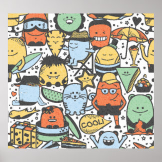 Sommarmonster, färglös, sömlös mönster poster