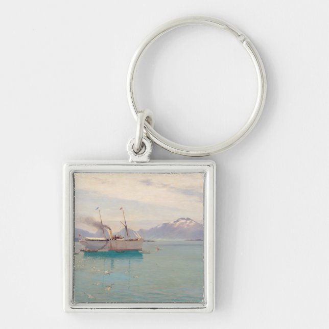 Sommarmorgon på Molde, 1892 Fyrkantig Silverfärgad Nyckelring (Framsidan)