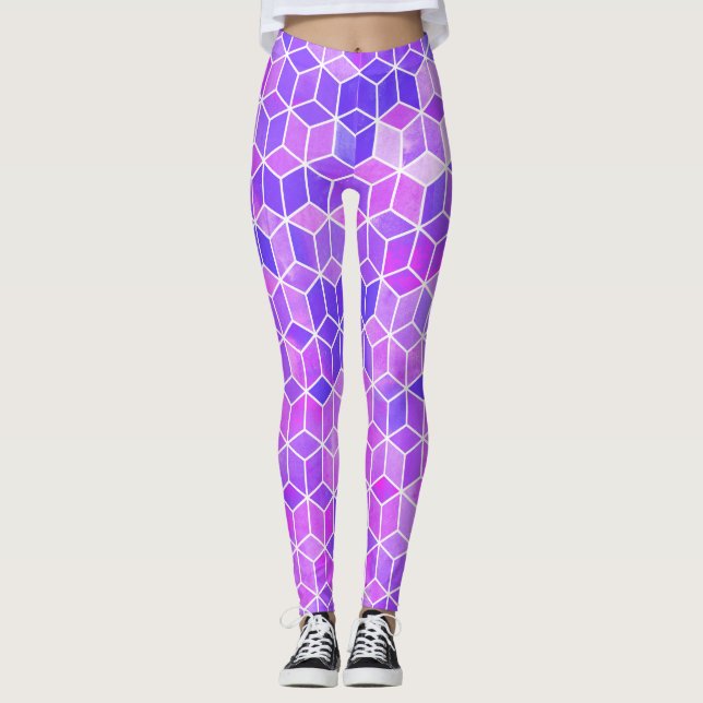 Sommarmosaik: Watercolor Cube Fusion Leggings (Framsida)