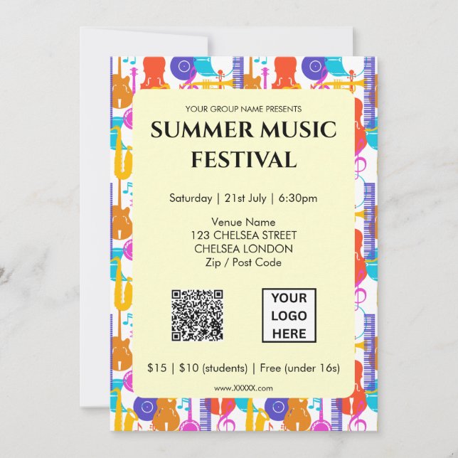 Sommarmusikfestival QR-kod och logotyp Inbjudningar (Framsida)