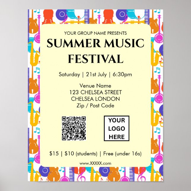 Sommarmusikfestival QR-kod och logotyp Poster (Framsidan)
