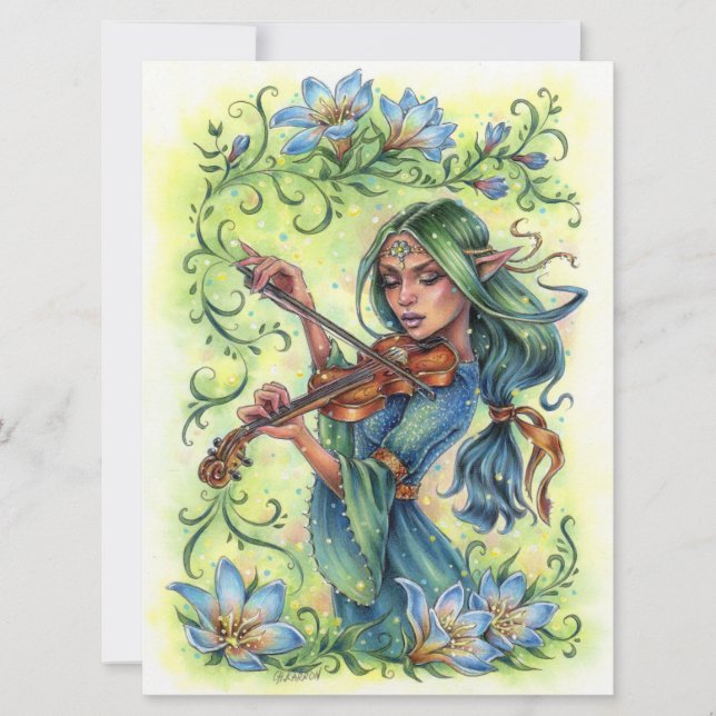 Sommarnatten: Spelmannen Fairy Elf Violin Art Card (Framsida)