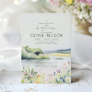 Sommarnatur och Elegant av Wildblommor Baptism Inbjudningar