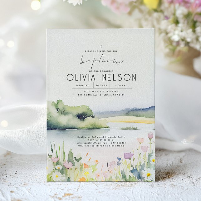 Sommarnatur och Elegant av Wildblommor Baptism Inbjudningar (Wildflowers Baptism Invitation)