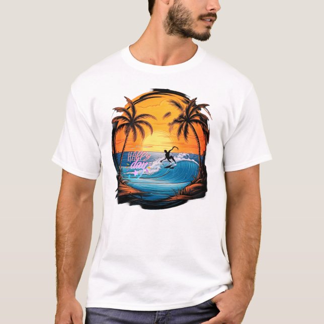 Sommarnostalgi - En Handritad Strandparadis T Shirt (Framsida)
