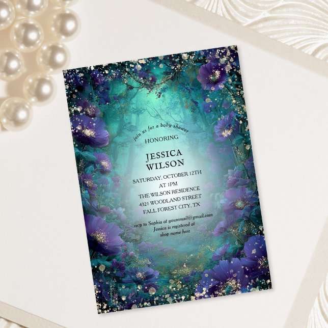 Sommarns sagovärld Förtrollad skog  Barnkalas Inbjudningar (Summer Fairy Tale Enchanted Forest Baby Shower Invitation)