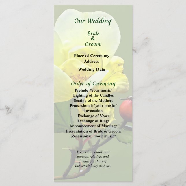 Sommarns sista ros bröllopsprogram program (Framsida)