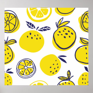 SommarOrangar: Snyggt Fruit Mönster. Poster