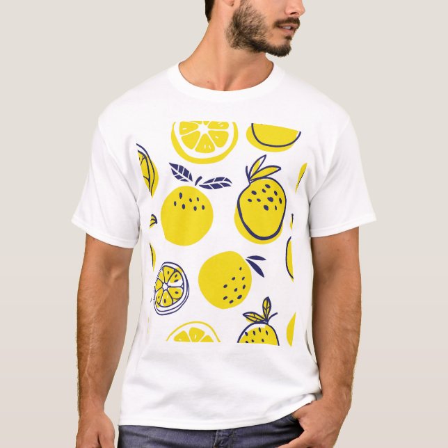 SommarOrangar: Snyggt Fruit Mönster. T Shirt (Framsida)