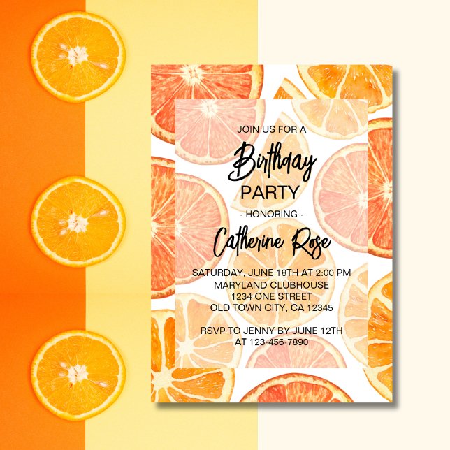 SommarOrange Citrus Slice Födelsedagsfest Inbjudningar (Skapare uppladdad)
