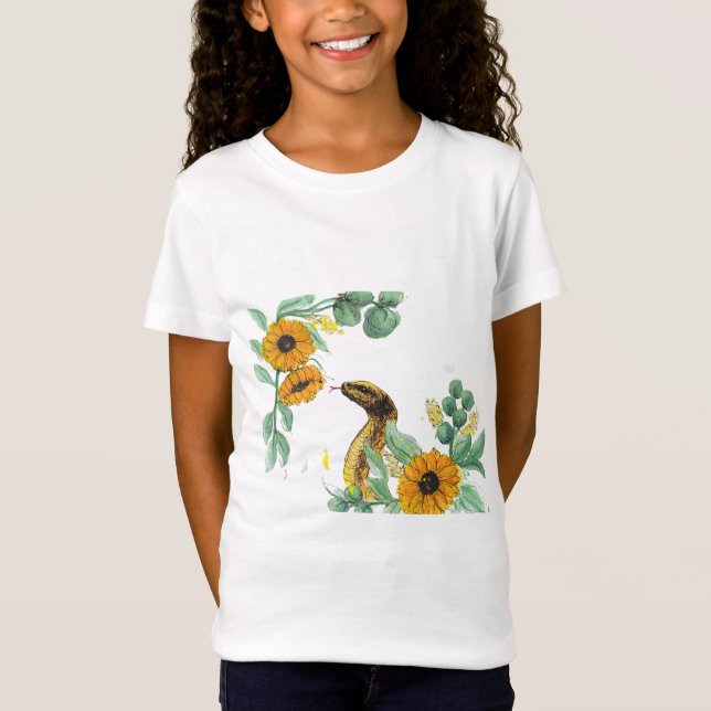 Sommarorm i solblommor: en vattenfärg botaniska t shirt (Framsida)