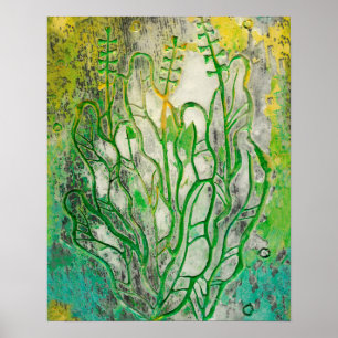 Sommarörter, vild blommor blommigt art grönt gult poster