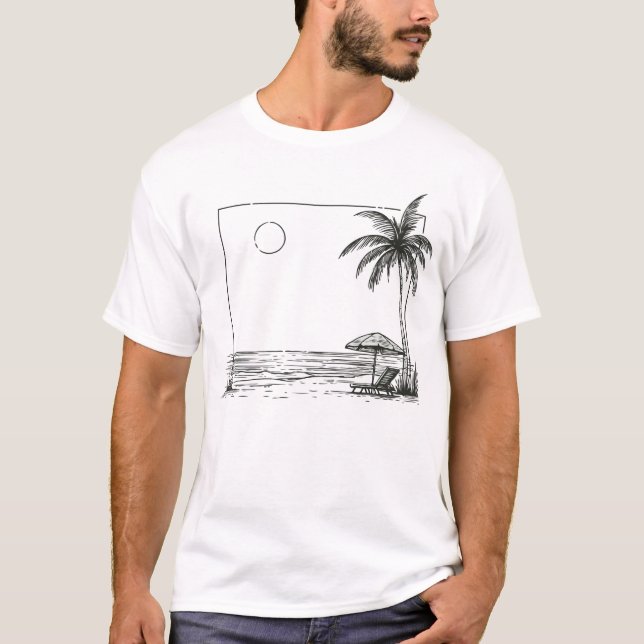 Sommarpalms vid strand t shirt (Framsida)