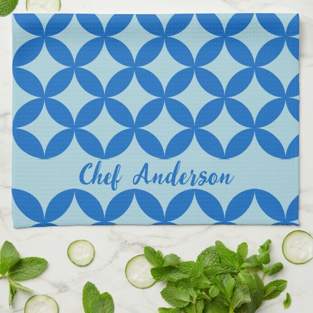 Sommarpanel med azurcirklar på baby blue kökshandduk (Vikta)