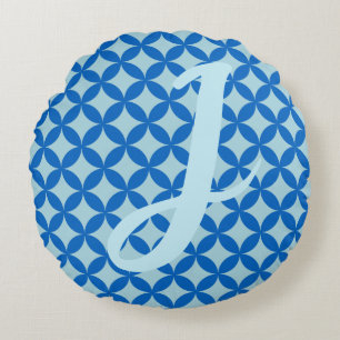Sommarpanel med azurcirklar på baby blue rund kudde