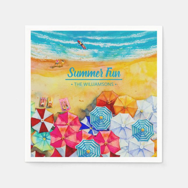 Sommarparaplyer på Sand Pappersservett (Framsidan)