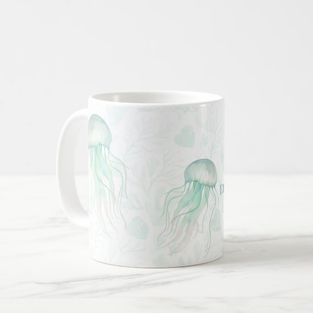 Sommarpärl Vattenfärg Ocean Design Kaffemugg (Framsida vänster)