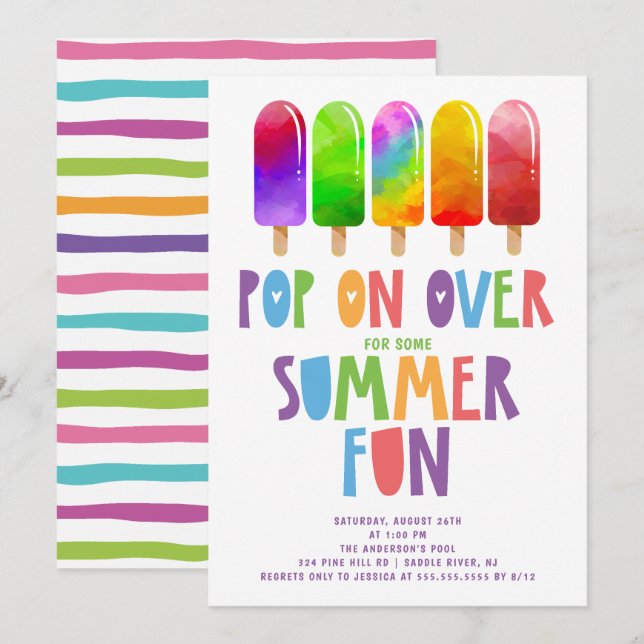 Sommarparti över Popsicles Inbjudningar (Fram/baksida)