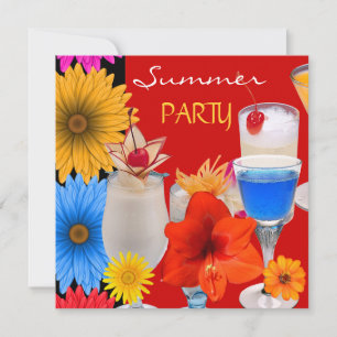 Sommarpartydrinkar Cocktaildrycker Röda Blå Gula Inbjudningar