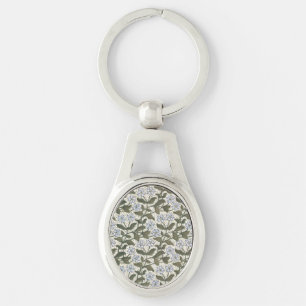 Sommarperiwinkle Flower Söt Elegant Blommigt Ovalt Silverfärgad Nyckelring