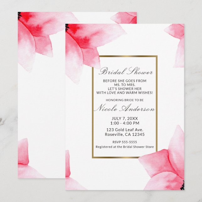 Sommarpersikofärgad vattenfärgsfärgad Blommigt Möh Inbjudningar (Fram/baksida)