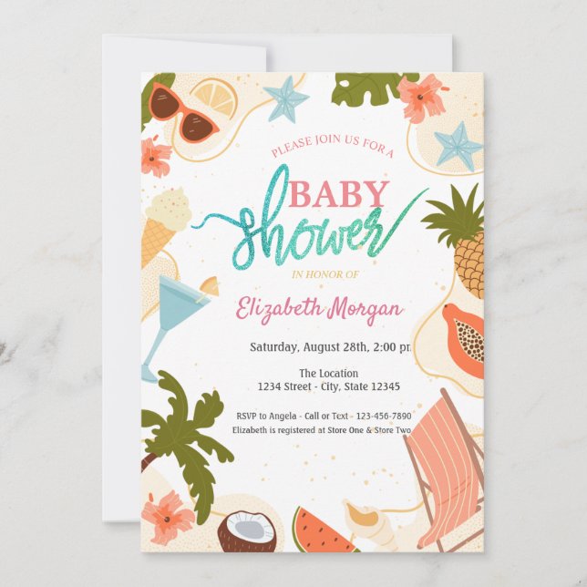 Sommarpool fest Baby Shower  Inbjudningar (Framsida)