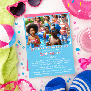 Sommarpool fest flicka födelsedagsinbjudan reklamblad