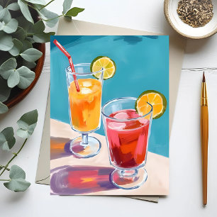 Sommarpoolcocktails Vattenfärg Vykort