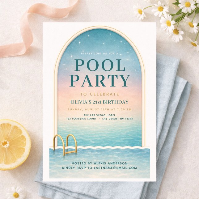 Sommarpoolparty 21-årsdag inbjudningar (Skapare uppladdad)