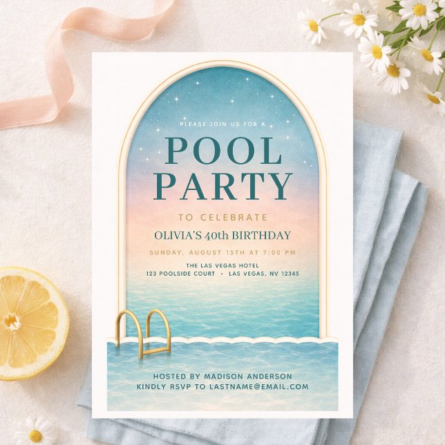 Sommarpoolparty 40-årsfirande inbjudningar (Skapare uppladdad)