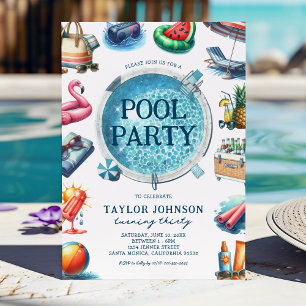 Sommarpoolparty för vuxna födelsedagar inbjudningar