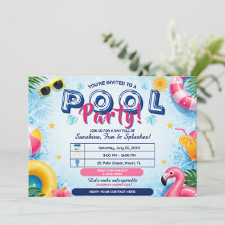 Sommarpoolparty Ljust Rolig Redigerbar Inbjudan