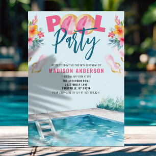 Sommarpoolparty Söt 16-årsdag Inbjudningar