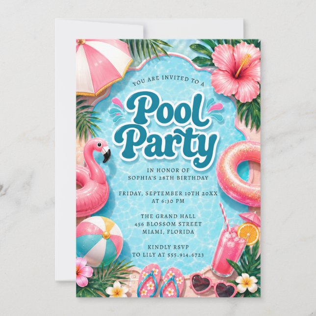 Sommarpoolparty Utskrivbar Inbjudningar (Framsida)