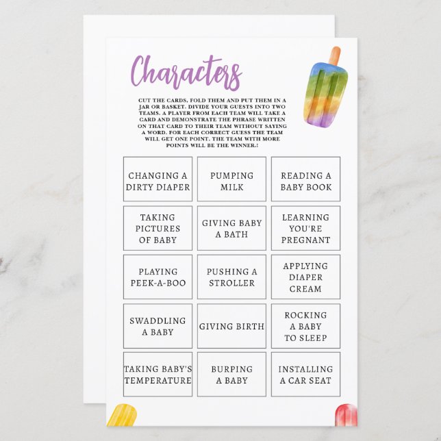 Sommarpopsicle Baby Shower-speltecken (Fram/baksida)