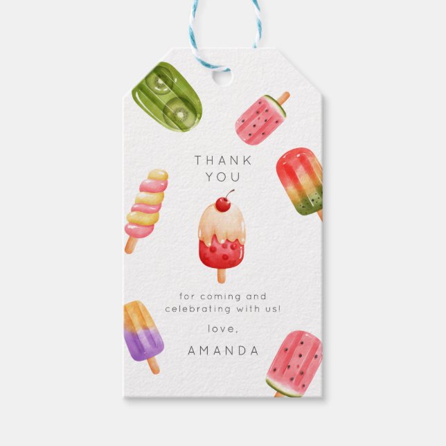 Sommarpopsicle glass födelsedagsfest presentetikett (Framsidan)