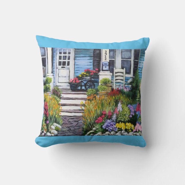 Sommarporch med blommor Dekorativ kudde (Framsida)