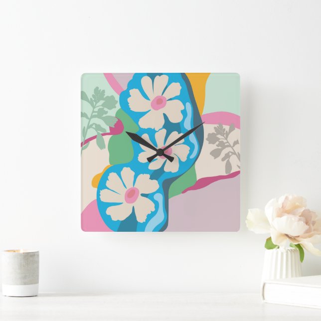 Sommarprydnader Färgblock Modern blomster  Fyrkantig Klocka (Hem)
