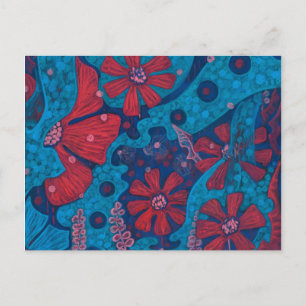 Sommarrain Fantasy Flowers Blue Rosa Blommigt Art Vykort