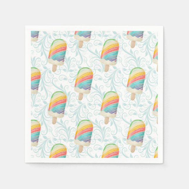 Sommarregnbåge Popsicle och Teal Swirls Papper Pappersservett (Framsidan)