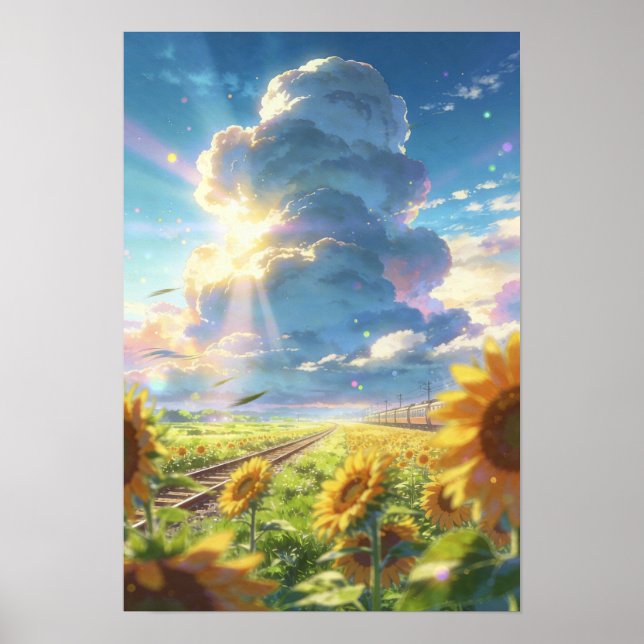 Sommarresa solrosor och himlens expresståg poster (Framsidan)