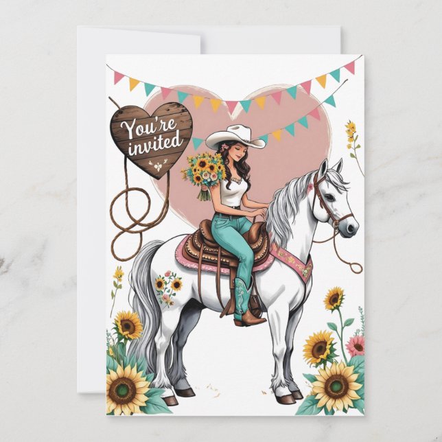 Sommarritt till evigt – Cowgirl bröllopslycka" Inbjudningar (Baksida)