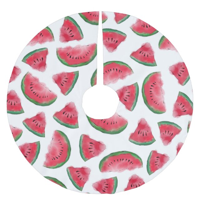 Sommarröd Grönt Watermelon Watercolor Mönster Julgransmatta Borstad Polyester (Framsidan)