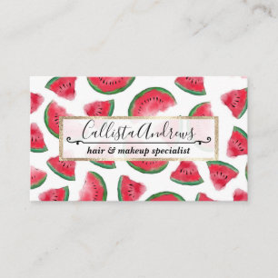 Sommarröd Grönt Watermelon Watercolor Mönster Visitkort