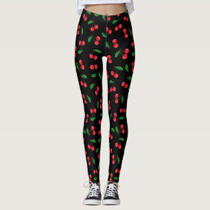 Sommarröda körsbär på Black Fruit Patterned Leggings