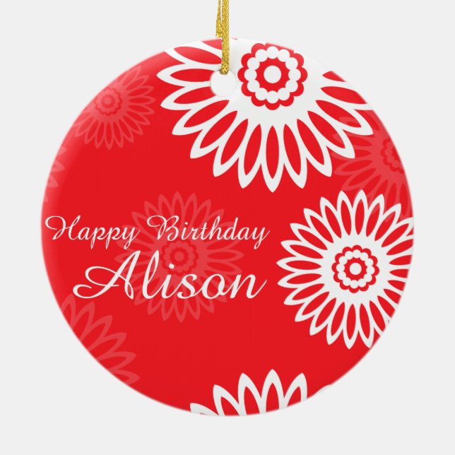 Sommarrödblommor Grattis på födelsedagen Namn Orna Julgransprydnad Keramik (Baksidan)