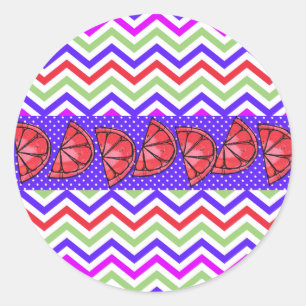 SommarRoligt Grapefruit Slice Chevron Polka dots Runt Klistermärke