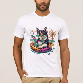 SommarRoligt med Cute Coola Husky Hund i Bassäng T Shirt