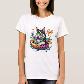 SommarRoligt med Cute Coola Husky Hund i Bassäng T Shirt