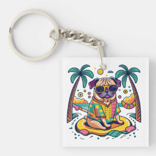 SommarRoligt med Cute Pug Hund i Bassäng